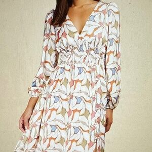 Little Mistress London Leaf Print Blouson Sleeve Midaxi Dress